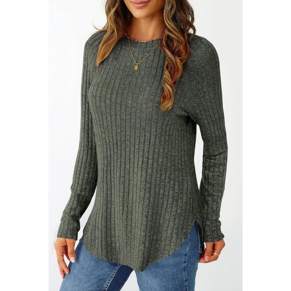 Long Sleeve Women Shirt Crew Neck Tunic Top Lightweight Loose Fit Sweater - Picture 2 of 5